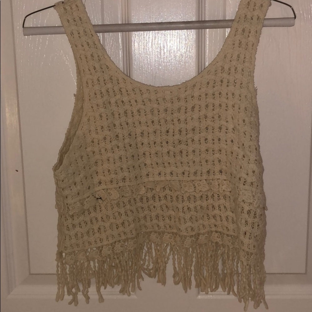 lace knit frayed tank top